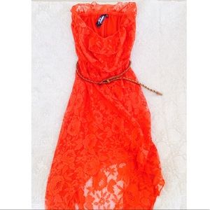 Tangerine dress with leather belt